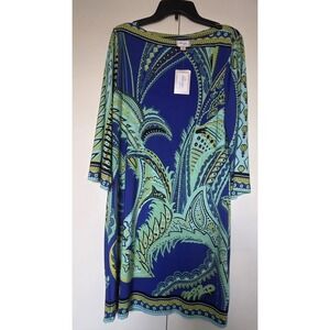 BEIGE by eci Womens Paisley Tunic Boatneck Dress Size 14 Retro Style  ~~NWT ~~